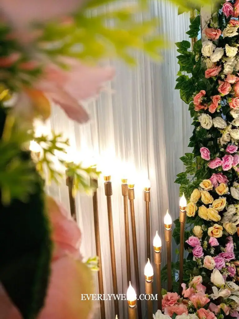 Floral decorations with lights create a stunning display.