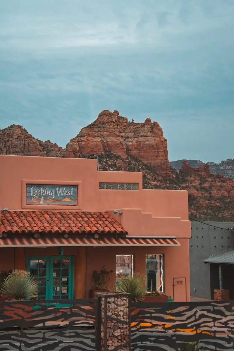 A building with mountains in the background