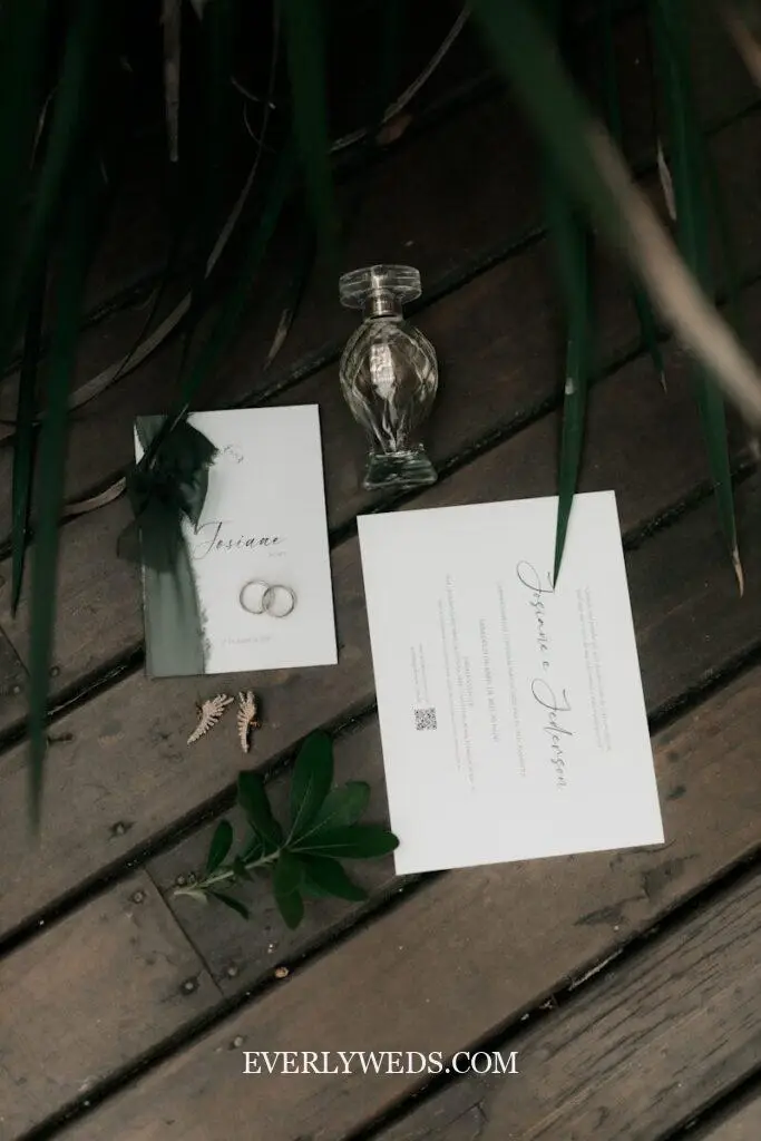 Elegant wedding save the date cards with rings and perfume bottle - unique save the date ideas