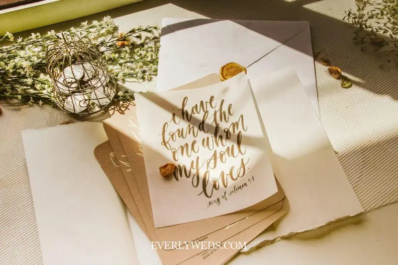 unique wedding invitation wording example with couple's story as the opening line